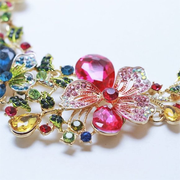 Superb FLORAL Bouquet RAINBOW Flower JEWEL Betsey Johnson Necklace Earrings SET - Picture 8 of 8